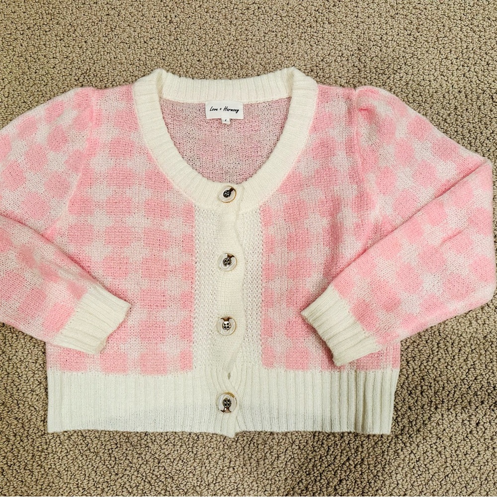 Cropped puff sleeve cardigan sweater